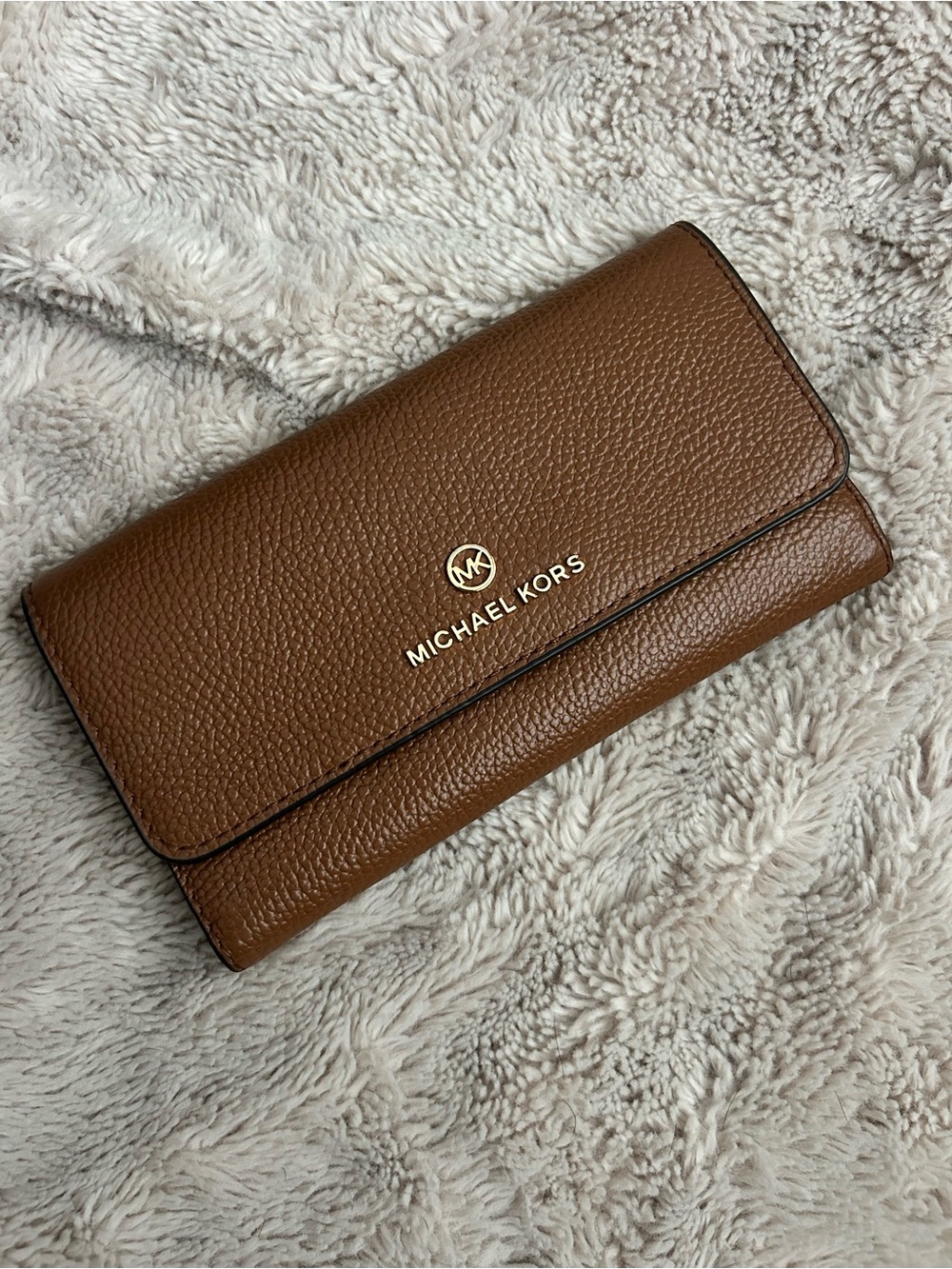 Michael Kors Tan Pebbled Leather Wallet with Gold Logo